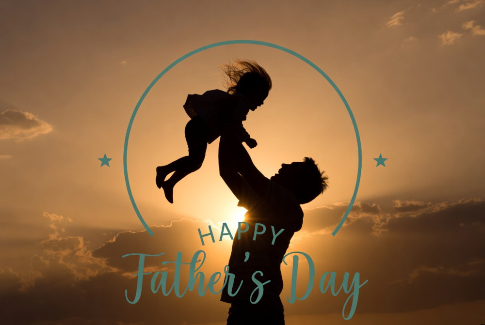 Father and daughter sunset silhouette with Father's Day lettering